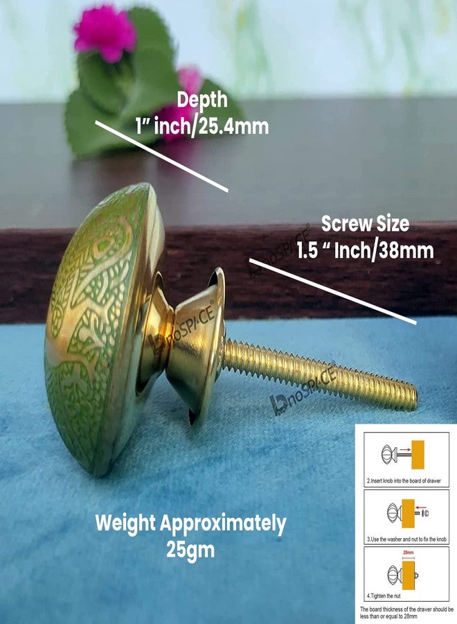 BnoSpace Green Peacock Brass Knobs for Cabinets, Drawers, Dresser Door & Pulls - Set of 4 - Image 3
